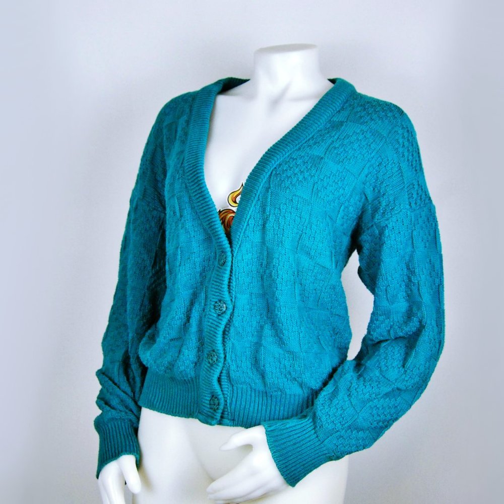 90's Bright Teal Mr. Rodgers Alps Cardigan Sweater
